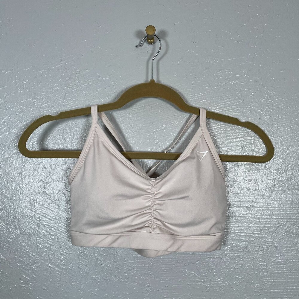 Gymshark Women S White Ruched Sports Bra Padded Crossback Straps Athleisure